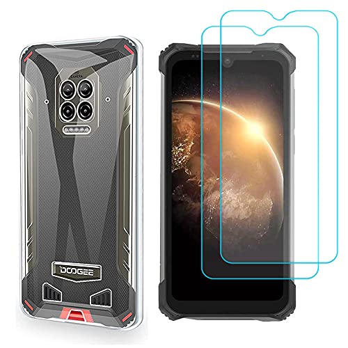 Ytaland for DOOGEE S86 / DOOGEE S86 Pro Case, with 2 x Tempered Glass Screen Protector. (3 in 1) Crystal Clear Silicone Shockproof TPU Bumper Protective Phone Case Cover