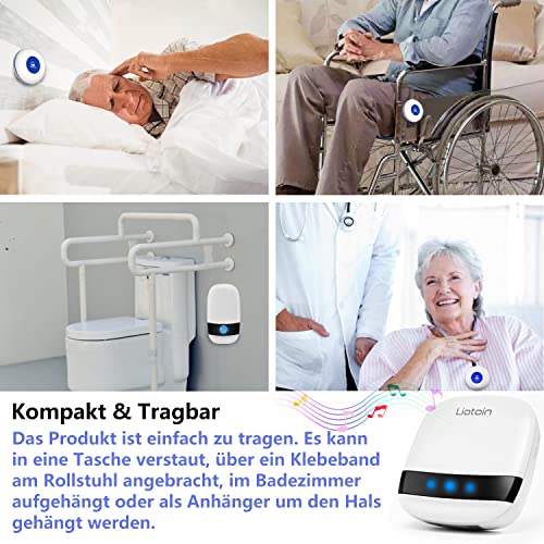 LIOTOIN Notrufknopf für Senioren Notruf Alarm Knopf Kabellose Hausnotruf Senioren SOS Alarmanlage Set 2 Sender 2 Empfänger Krankenpflege … – Bild 4