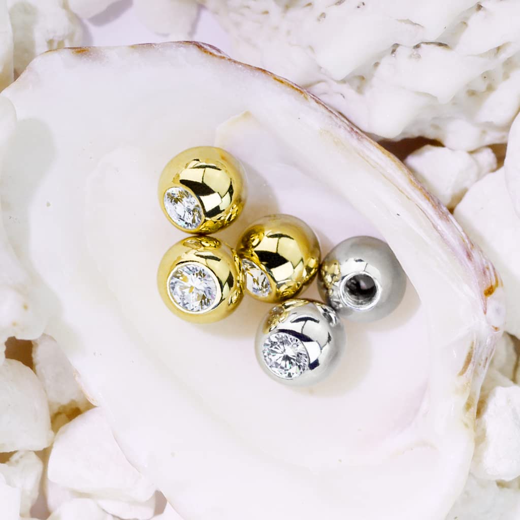 Paula & Fritz® Piercing Ersatz-Kugel 14 Karat Echtgold Innengewinde 1,2-mm 1,6-mm Stärke Kombinierbar Mehrfarbig Zirkonia Barbell Labret Surface