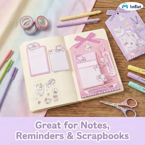 Image of FunBlast Cute Cat Sticky Notes - Cat Memo Pad, Kawaii Sticky Note for Kids & Girls, Self Adhesive Notes and Bookmark, Stationery Gift for School, Office & Personal Use (Pink2)