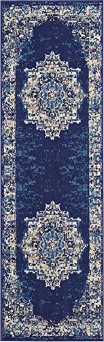 Nourison Grafix Navy Blue 2'3" X 7'6" Persian Area -Rug, Modern, Easy -Cleaning, Non Shedding, Bed Room, Living Room, Dining Room, Kitchen, (8' Runner) #TOP7