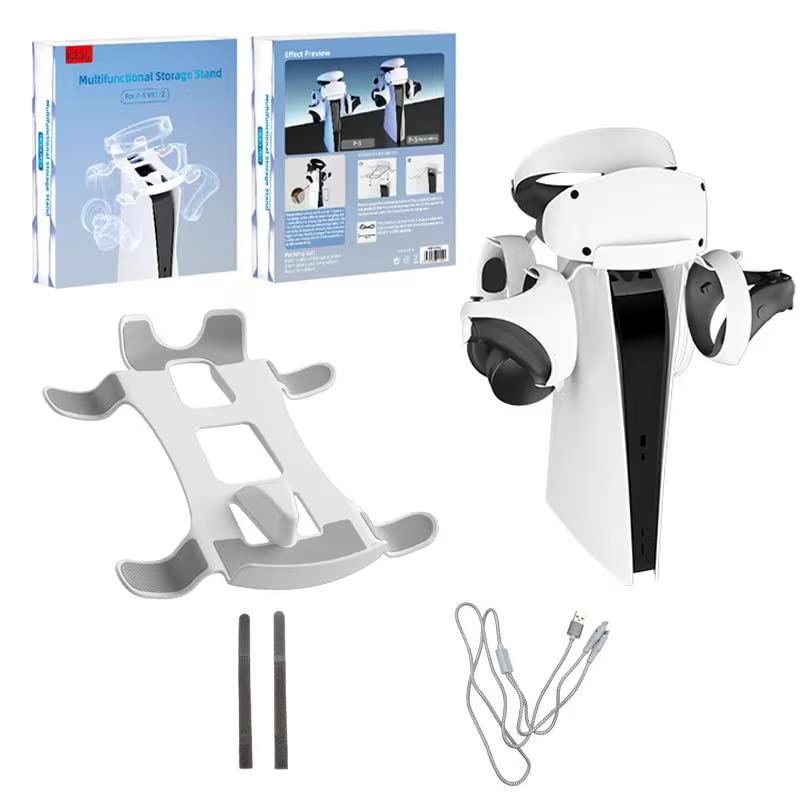 General Fantasy PS VR2 Storage Stand, PS VR2 Headset and Controller Holder with 2-in-1 Type C Charging Cable and Reusable Cable Ties, PS VR2 Accessories
