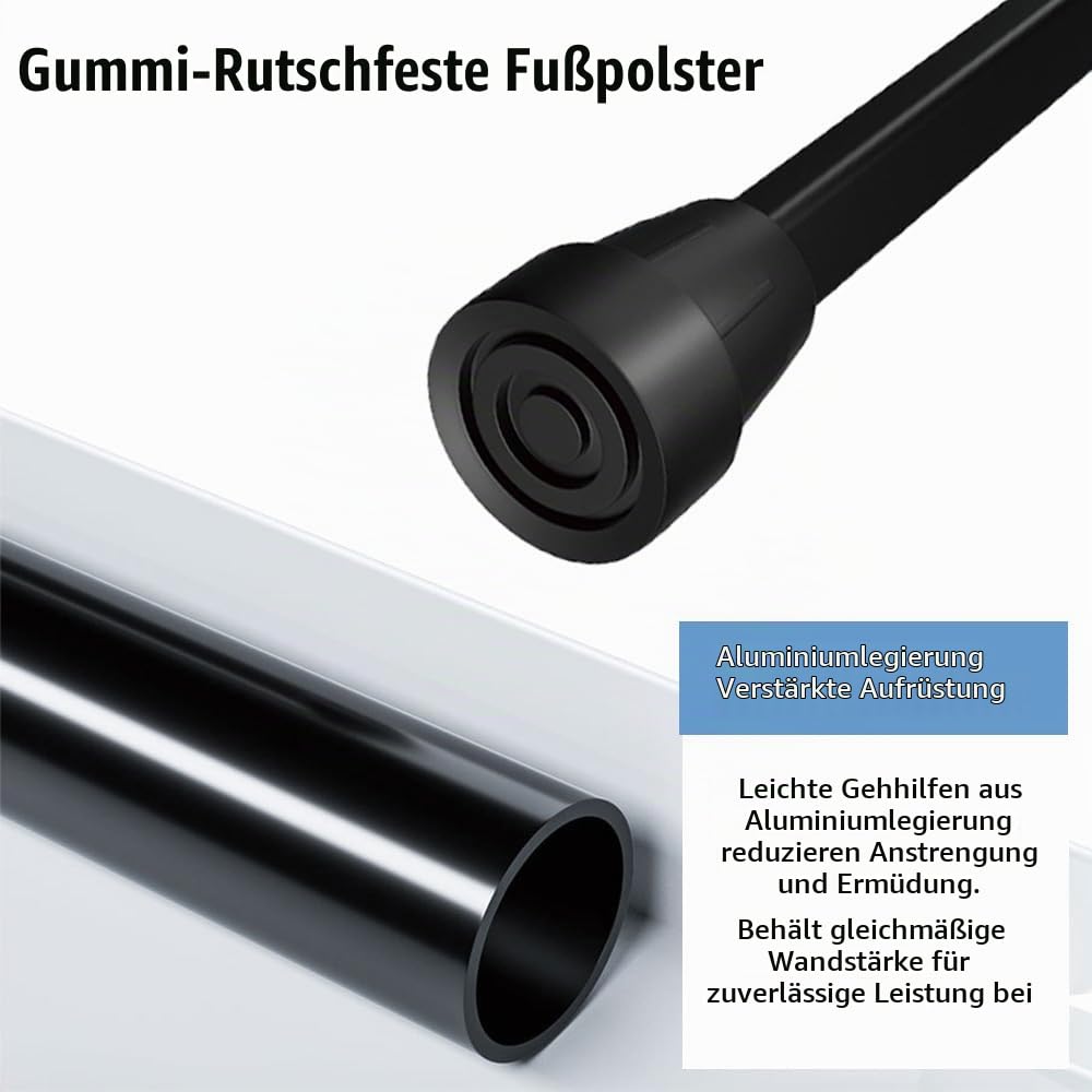NEWFUN Achselkrücken, Krücken, Unterarmgehstützen, Höhenverstellbar, Unterarmstützen, 150 KG Belastbar, Aluminiumgehstützen Mit Weichen Unterarm- und Handauflagen, Grau, 1 Paar