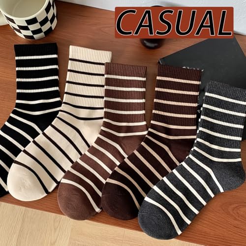 CHUNFO Womens Striped Socks Crew,Casual Classic,Sweat-absorption Soft,Athlete Travel,Sneaker Sock Size5-82