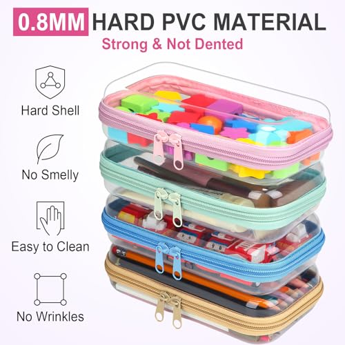 Image of Hoolerry 4 Pcs Hard Clear Zipper Case Makeup Bags Plastic Zipper Pouch Transparent Storage Box Containers for Cosmetics, Snacks, Building Blocks, Puzzles(Clear,7.5 x 3.9 x 2 in,Soft Colors)