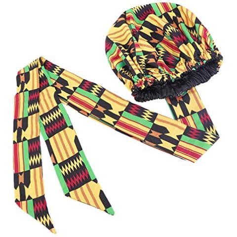 KESYOO Turban Head Wrap Scarf Caps African Print Scarf Muslim Hat Round Decorative Headwear Headbands Head Accessories for Women Girls Yellow Cover