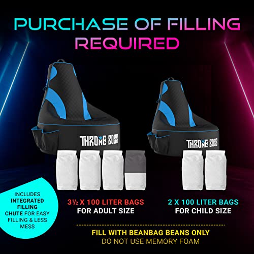 Gaming Bean Bag Chair For Adults [Cover Only No Filling] With High Back - Fun Gaming Sofa - Big Bean Bag Chairs For Teens And Kids - Dorm Chair - Gamer Beanbag Gaming Chair (Black/Blue) #TOP4