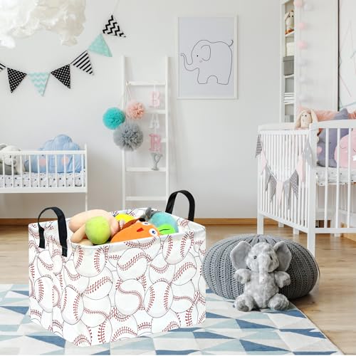 Image of Baseballs Storage Basket Laundry Hamper with Handles, Toys Storage Box and Bins Gift Basket for Children