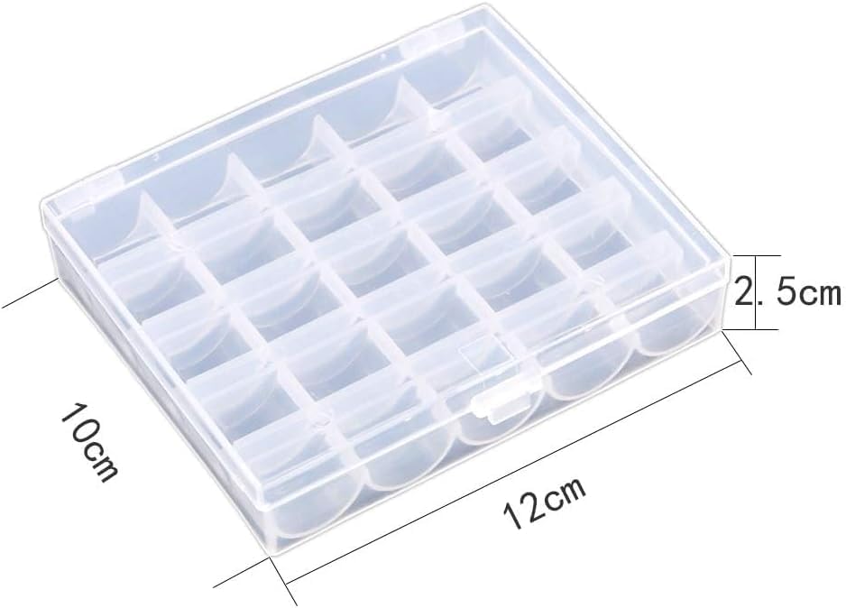 SHONIL Sewing Machine Transparent/Clear Bobbin Pack of 25 with Box : Plastic Bobbins, Tailoring Tools - Perfect for Regular Sewing Machine Like Storage Box for Bobbin 2