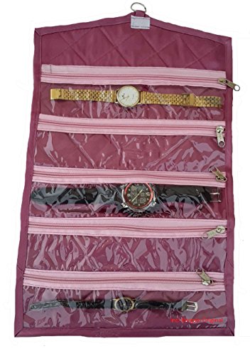 Indi Bargain Satin Jewelry Organizer/Wrist Watch/Payal/Chain/Bracelet Foldable Cover, 42X26cm – (Pink)