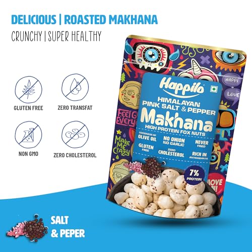 Image of Happilo Premium Super Snack Makhana Himalayan Salt & Pepper 55g | Roasted Foxnuts, Phool Makhana, Lotus Seeds | Healthy Snacks | Low Calorie, Vegan & Crunchy