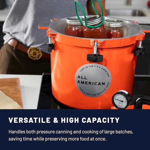 Image of All American 1930 21.5qt Pressure Cooker /Canner (The 921), Tomato Red - Exclusive Metal-to-Metal Sealing System - Suitable for Gas, Electric, or Flat Top Stoves - Made in the USA