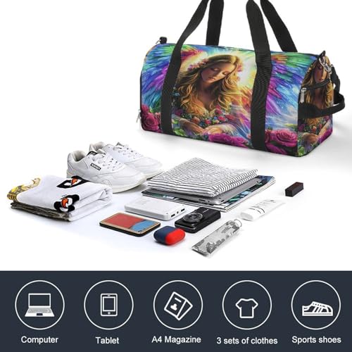Rainbow Angels-Rose Gym Bag Travel Duffle Bags Carry On Tote Weekender Bag Suitable for Men Women4