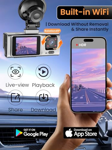 Image of 3 Channel Dash Cam Front and Rear Inside,2.5K+1080P+1080P Dash Camera for Cars,Free 64GB Card,Dashcam with WiFi,APP Control,Parking Monitor,Night Vision,Loop Recording