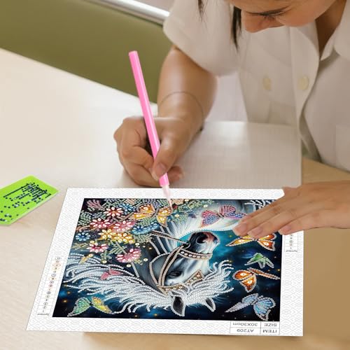 Image of 5D Special Shape Diamond Art Kits for Beginners, Diamond Art Painting Kits for Adults, Crystal Rhinestones Diamond Art Painting for Home Wall Decoration Gift 12x12 inch, White Horse Butterfly