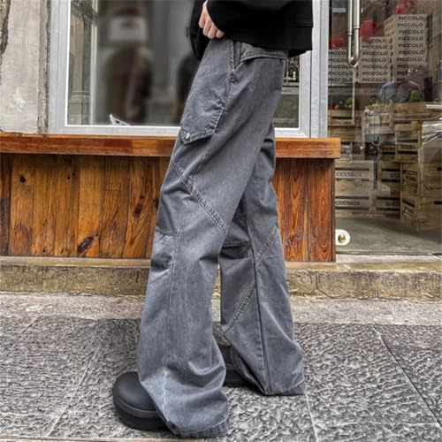 Men Washed gray9 Pleated Baggy Flare Cargo Jeans Pants Clothes Cotton Streetwear Hip Hop Long Trousers3