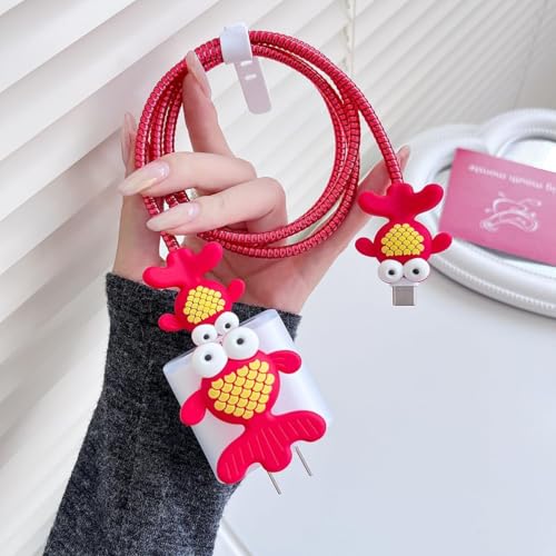 Image of Silicone Protective Charger Case for iPhone 18W 20W iPhone 15 14 13 12 11 Pro Max Charging Cable Charger Protective Cover Data Cable Protective Sleeve -(Gold Fish)