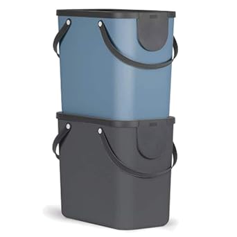 Rotho Albula Set of 2 Waste Separation System 25 L for The Kitchen, Plastic PP BPA-Free, Anthracite/Blue, 2 x 25 L 40,0 x 23,5 x 34,0 cm
