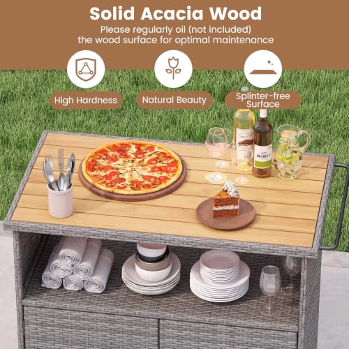 Image of Tangkula Rattan Outdoor Storage Cabinet with 4 Wheels (Mix Grey)