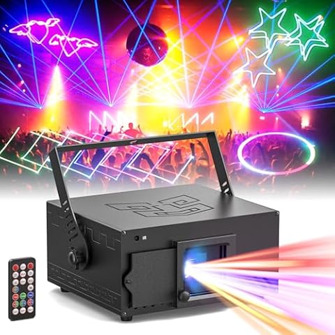 U`King DJ Disco Party Lights RGB Stage Lighting Beam Light Animation 3D Laser Patterns with DMX512 Sound Activated Remote Control for Festival Bar Nightclub Wedding Live Show Church Cover
