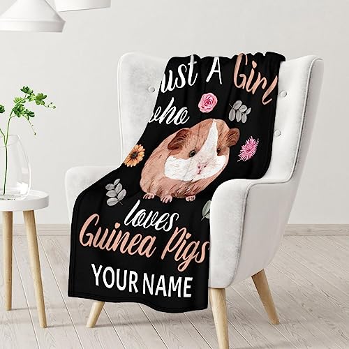 Personalized Guinea Pig Blanket Gifts with Name - 60x80 Inches Cute Throw for Girls - Black Soft Fuzzy Blankets for Bed, Couch & Living Room