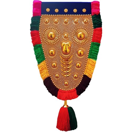 Image of BUNNY BEAR | 2.00 Feet(61 CM) Kerala Nettipattam Wall Hanging | Gold Plated Elephant Caparison | Traditional Kerala Handicraft Decorative Art for Home, Pooja Room & Gift Decor