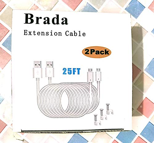 Brada 2Pack 25ft Micro USB Power Cord,Micro USB to USB Charging Cable,DC Power Adapter USB Extension Cable,Extension Power Cable for CCTV Security Camera,Indoor Wireless IP Camera,Standalone DVR
