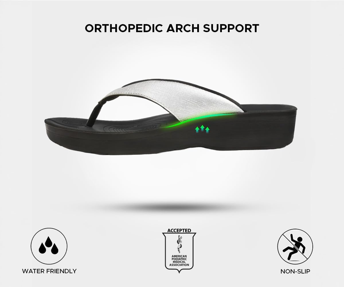 AEROTHOTIC Comfy Flip Flops for Women with Arch Support Orthotic Footbed Stylish Faux Leather Padded Straps with Soft Toe Post & Non-Slip Sole Slip On Casual Indoor and Outdoor Ladies Sandals - Image 5