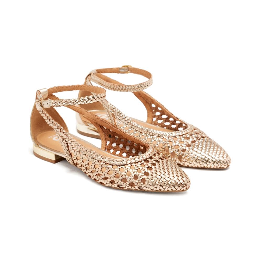GIOSEPPO DELL Women's Blue Braided Fine Toe Ballet Flats, Gold, 6 UK