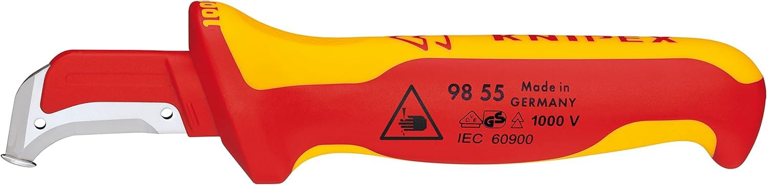 Knipex Red Stripping Knife With Guide Shoe In Blister Insulated With Multi-Component Grips, Vde-Tested 180 Mm, 98 55 Sb