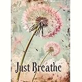 GEMFAMILY Dandelion 5D Diamond Art Kits for Adults,Just Breathe Diamond Painting Kits for Beginner,DIY Round Full Drill Diamond Dot Painting Gem Art Kits for Adults Home Wall Decor12X16Inch