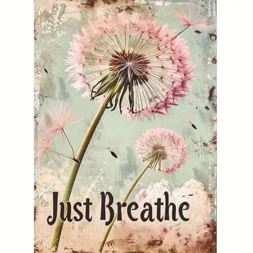 Dandelion 5D Diamond Art Kits for Adults,Just Breathe Diamond Painting Kits for Beginner,DIY Round Full Drill Diamond Dot Painting Gem Art Kits for Adults Home Wall Decor12X16Inch