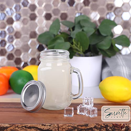 Mason Jar Drinking Glasses With Handles & Silver Lid - Set Of 2 #TOP2