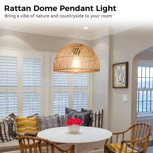 Yeesport Dome Pendant Light, Hand-Woven Rattan Light, Rustic Bohemian Rattan Chandelier, Hanging Ceiling Light Fixture, Home Lighting For Tea Room Kitchen Dining Room Living Room #TOP1