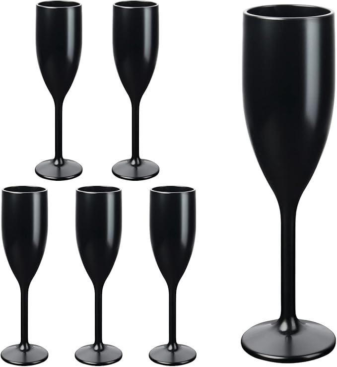Schramm® Mehrweg Sektgläser in schwarz wählbar 6, 12, 24 oder 48 Stück 150 ml Champagner Glas Sektflöten Sektkelch Stielglas Champagner Gläser Fassungsvermögen, Größe:6 Stück