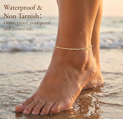 Image of Extra Large Anklets for Women Waterproof, 14K Gold Plated Stack Anklets for Women Plus Size, 10 inch+2 inch Non Tarnish Large Ankle Bracelets for Women, Summer Big Ankles Set, Beach Bikini Vacation Jewelry