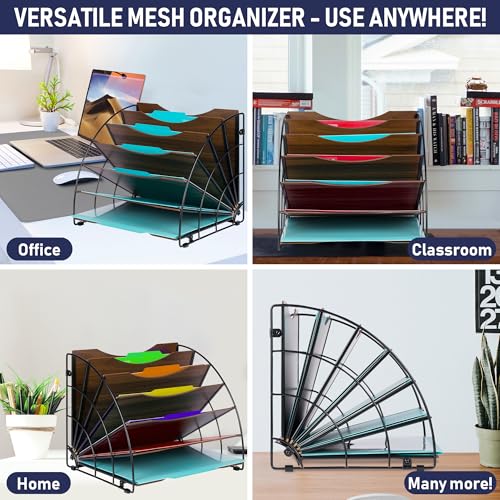 Dasher Products Fan-Shaped Office Desk Organizer, 6 Compartments with Wood-Patterned Shelves for Storing Paper, Bills, Letters, and Office Supplies. Multi-Functional Desk Organizers and Accessories - Thumbnail 4