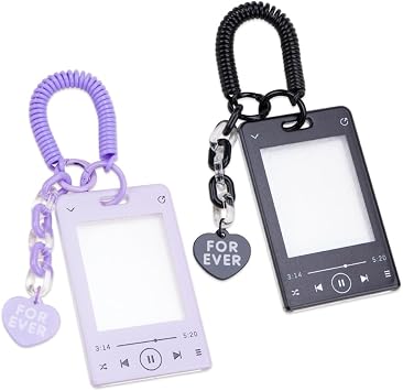 2Pcs Cartoon Photocard Holder Keychain Creative Music Player Style ID Badge with Keychain Cute Photocard Cover Protective Card Sleeve for Fans Birthday Christmas
