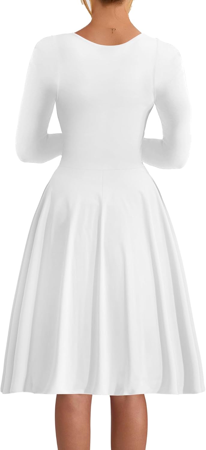 Kaximil Women's Long Sleeve V Neck A Line Elegant Midi Dress Ruffle Flowy Wedding Guest Party Cocktail Dresses - Image 2