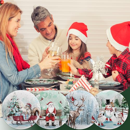 10" Christmas Melamine Plate Set – Dishwasher-Safe, Festive Round Plates with Santa, Snowman, Reindeer & Squirrel Watercolor Designs – Holiday Dinnerware for Table Decor & Parties (Set of 4) – Image 7