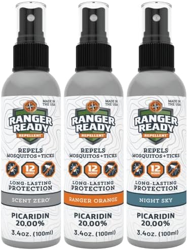 Ranger Ready Tick Spray and Insect Repellent, Picaridin 20% Bug Spray, Travel Size, Assorted Scents, 3.4 Oz (Pack of 3)