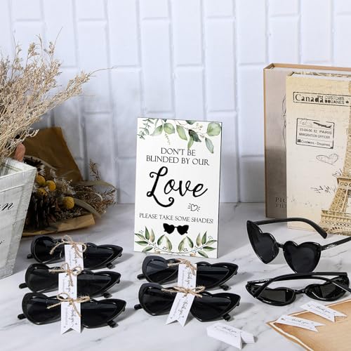 50 Sets Wedding Favors for Guests Sunglasses Wedding Party Gifts Wooden Love Sign Black Heart Glasses Mr & Mrs Sunglasses with Thank You Cards and Hemp Rope4