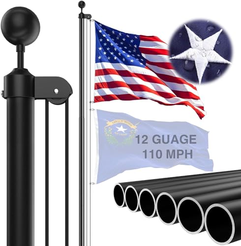 SCWN Heavy Duty Flag Pole - 20 FT 12 Gauge Extra Thick Aluminum Flagpole Kit with 5x3 Nylon Embroidered Flag for Outside House In Ground - 110MPH Wind