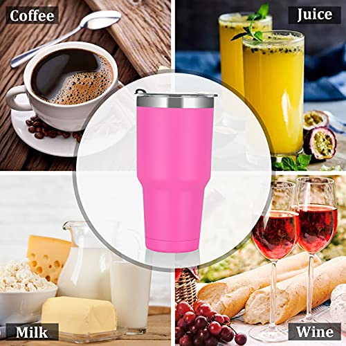 Lifecapido 30Oz Stainless Steel Tumbler, Insulated Coffee Tumbler Cup, Double Wall Vacuum Insulated Travel Tumbler With Lid And Straw, Powder Coated Travel Mug For Hot Or Cold Drinks, Bright Pink #TOP5