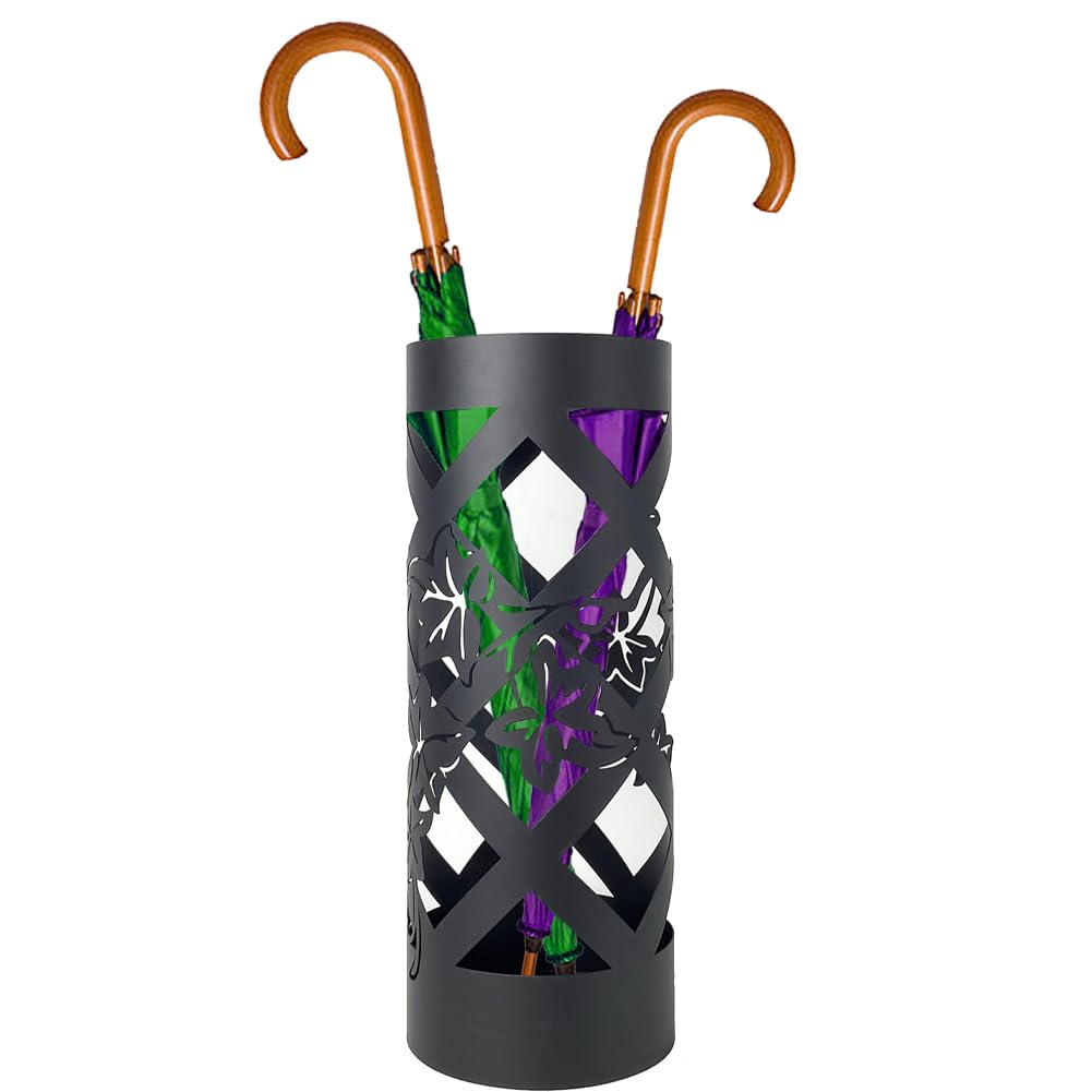 BAKAJI Portaombrelli da Ingresso in Metallo 19.5x19.5x49cm, Forma Tonda, Design Floreale Intrecciato, Porta Ombrello Decorativo Elegante e Salvaspazio, Ideale per Organizzare Ombrelli (Nero)