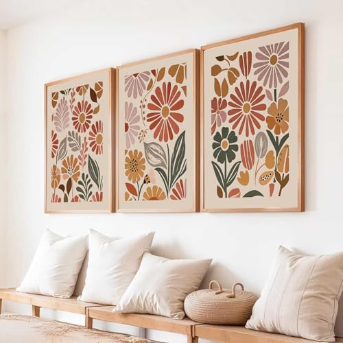 Image of HOTHOUSE Boho Painting Wall Art Home Decoration Paintings With Frame For Living Room Bed Room Hotel Wall Decor Digital Reprint Set of 3 (19X25 inch)