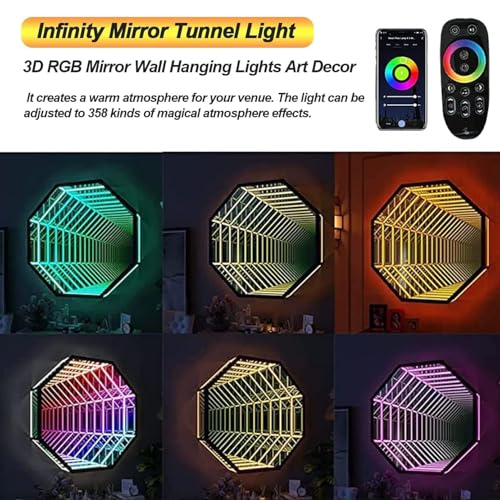 Lustro LED Infinity, tunelowe światło 3D zdalnie sterowane z efektami zmiany kolorów, sensoryczne światło LED zapewniające wyjątkowe wrażenia wizualne, 30 cm