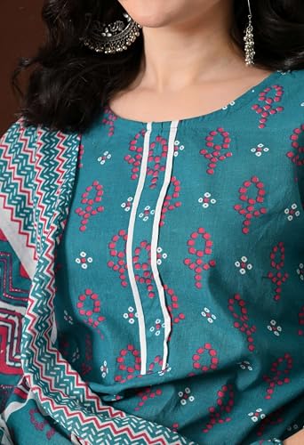 Image of Amazon Brand - Tavasya Women's Cotton Printed Kurta Set with Dupatta and Straight Pants | Salwar Suit | Ethnic Wear for Festive, Casual & Office Use