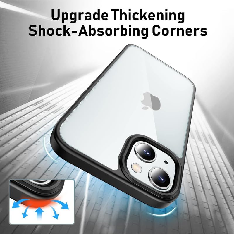 Image of COVERLY Clear Back Cover Case for iPhone 12 Pro, Black Hybrid TPU Polycarbonate, Anti-Shock Protection,Scratch Resistant,Camera & Full Body Protection,Wireless Charging