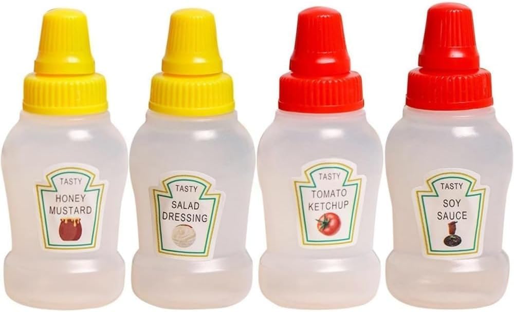 Mioaoa 4Pcs Mini Ketchup Bottles, 25ml Refillable Condiment Squeeze Bottle Salad Dressing Tomato Bento Box Mayo Syrup Containers Condiment Squeeze Bottles